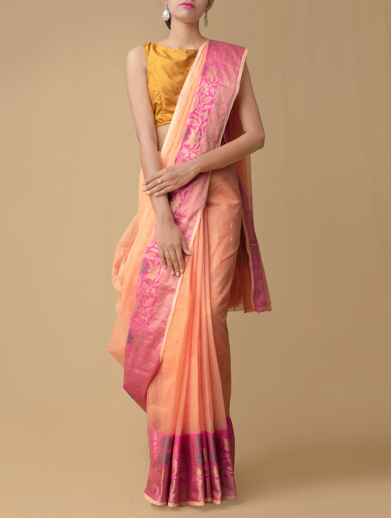 Orange-Pink  Kota Banarasi  Saree-UNM45794