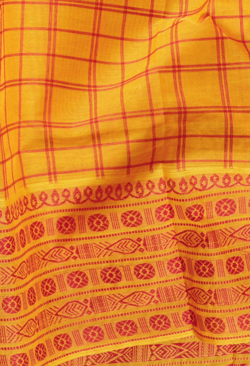 Yellow Pure Handloom Mysore Cotton Saree-UNM45930 DAMAGE