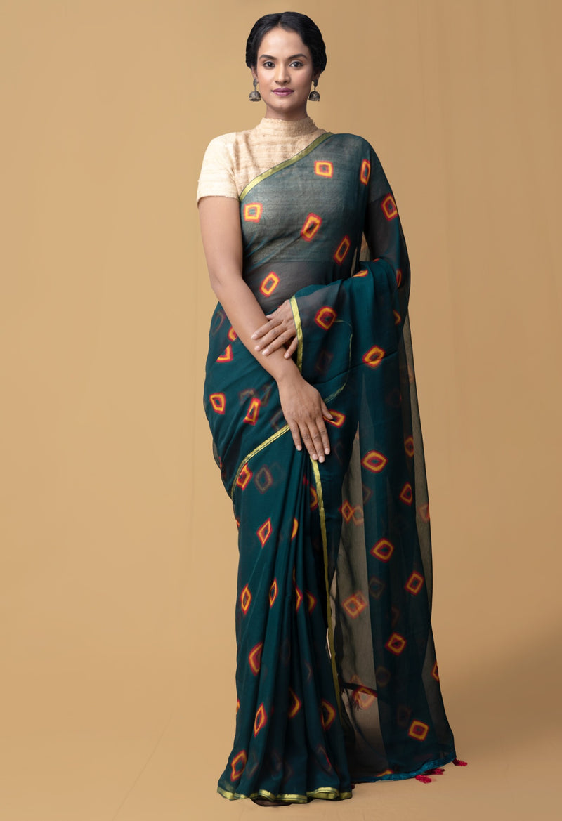 Online Shopping for Green PureTie and Dye Bandhani Chiffon  Saree with Bandhani from Punjab at Unnatisilks.comIndia
