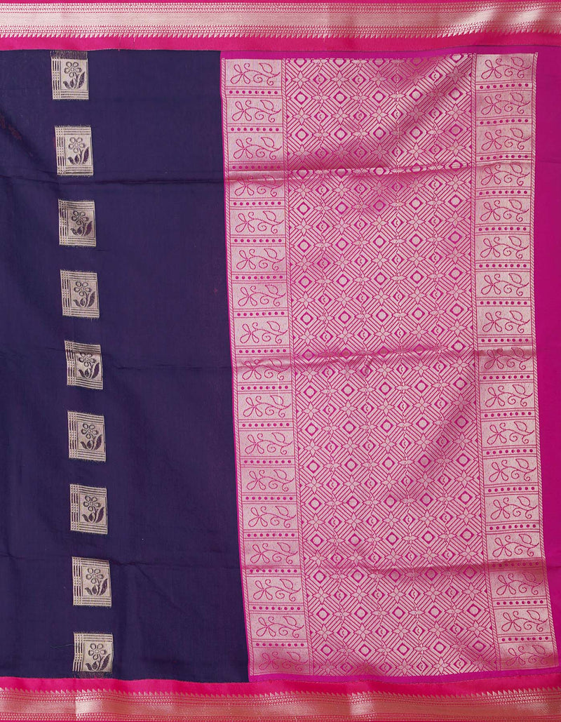 Online Shopping for Navy Blue Bangalore Sico Saree with Weaving from Karnataka at Unnatisilks.comIndia