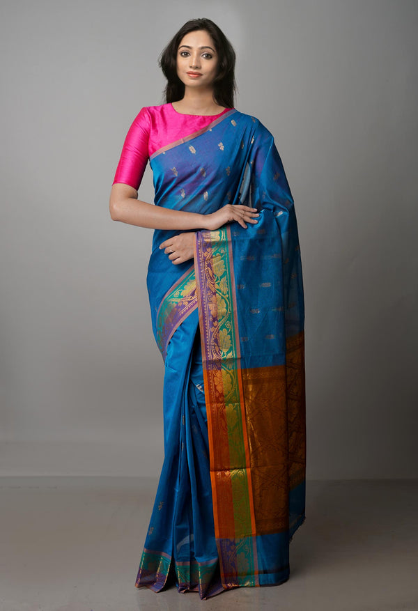 Blue Pure Handloom Pavni Venkatagiri Silk Cotton Saree-UNM47747