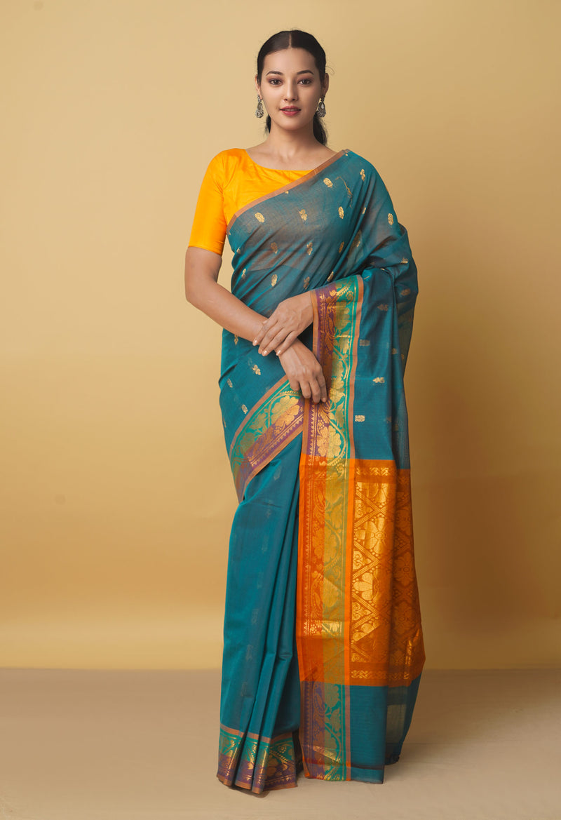 Green Pure Handloom Pavni Venkatagiri Silk Cotton Saree-UNM47751