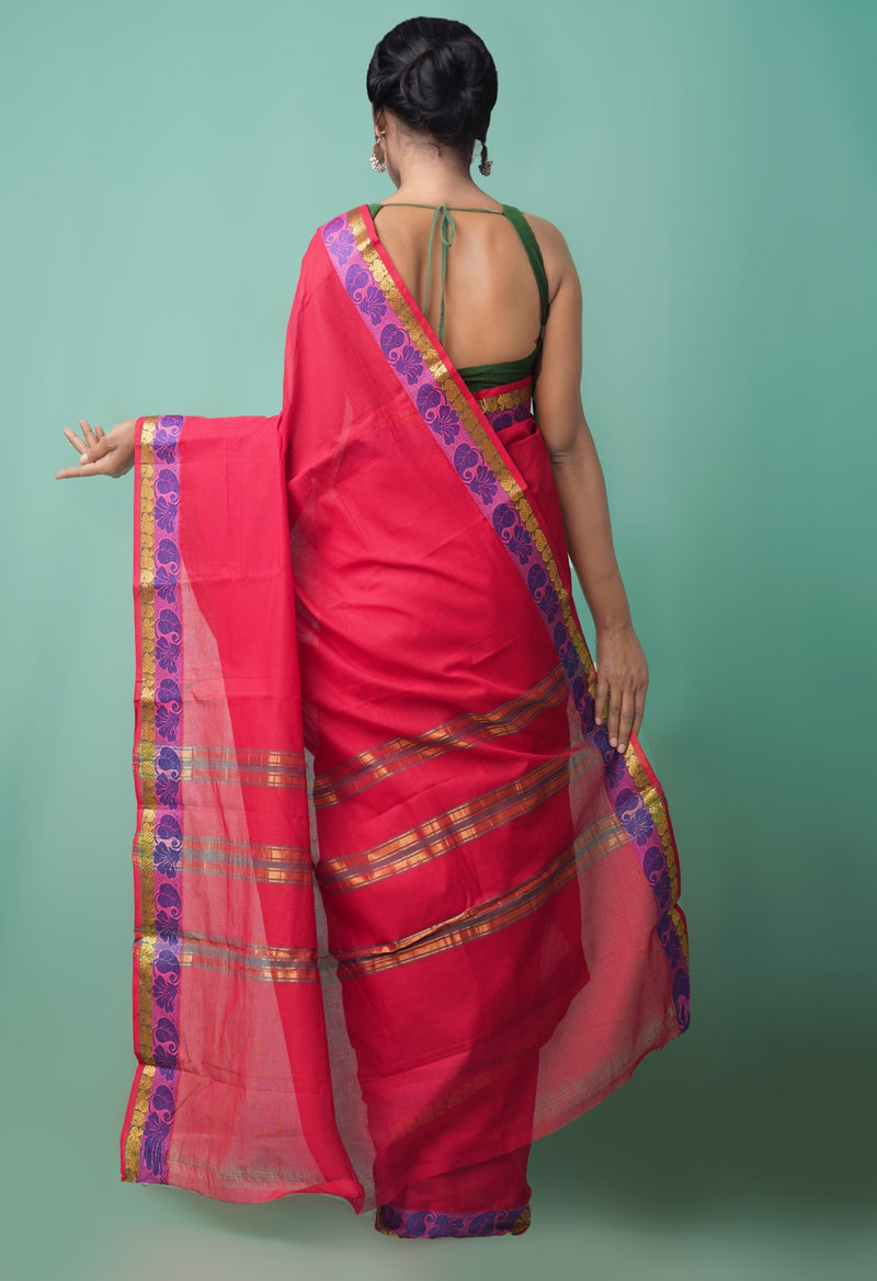 Online Shopping for Red Pure Handloom Venkatagiri Cotton Saree with Weaving from Tamil Nadu at Unnatisilks.comIndia
