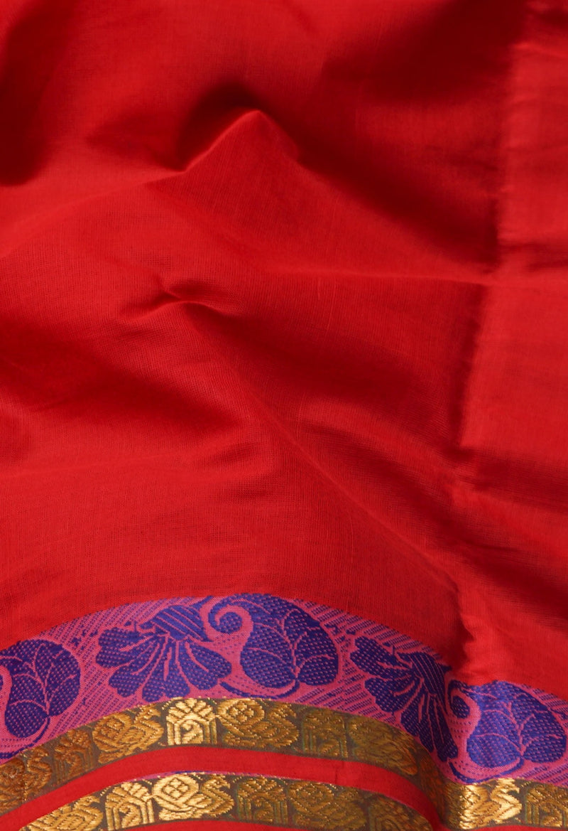 Red Pure Handloom Pavani Venkatagiri Cotton Saree-UNM48000