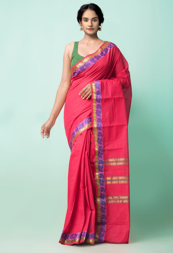 Red Pure Handloom Pavani Venkatagiri Cotton Saree-UNM48000