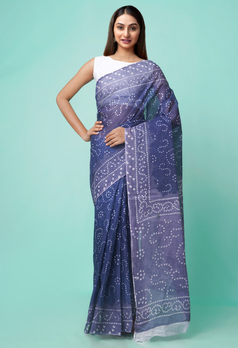 Online Shopping for Blue  Bandhani Kota Cotton Saree with Bandhani from Rajasthan at Unnatisilks.comIndia
