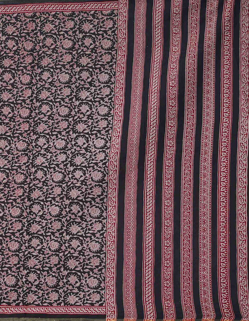 Online Shopping for Black Pure Bagru Cotton  Saree with Batik from Rajasthan at Unnatisilks.comIndia

