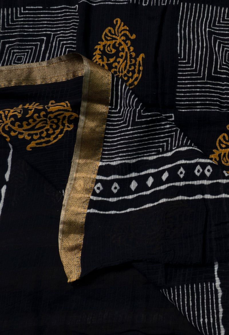 Online Shopping for Black Pure Hand Block Printed Mulmul Cotton Saree with Hand Block Prints from Rajasthan at Unnatisilks.comIndia
