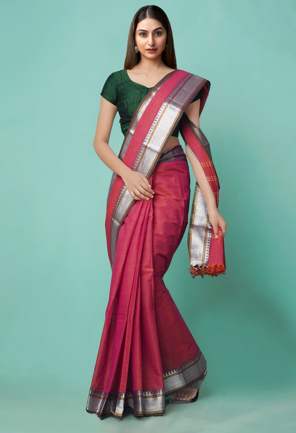 Red-Green Pure Handloom Pavni Chettinad Cotton Saree-unm50856