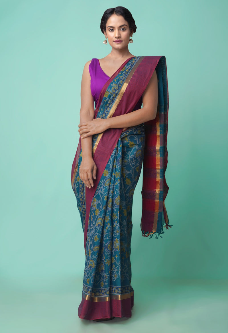 Green Pure Vrinda Mangalagiri Cotton Saree-UNM51525