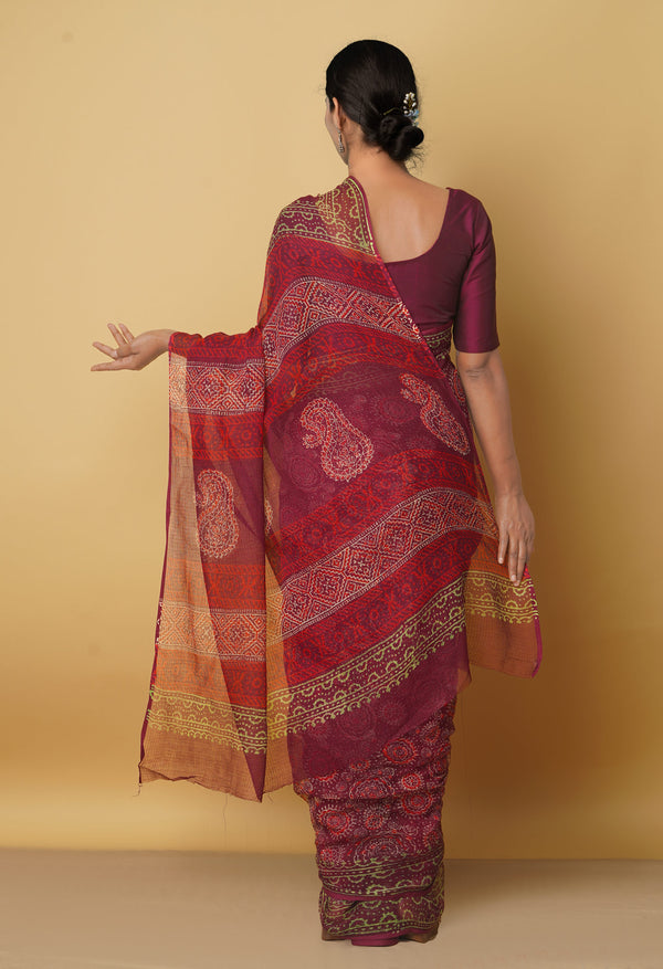 Burgundy Pure Preet Napthol Kota Cotton Saree-UNM53924