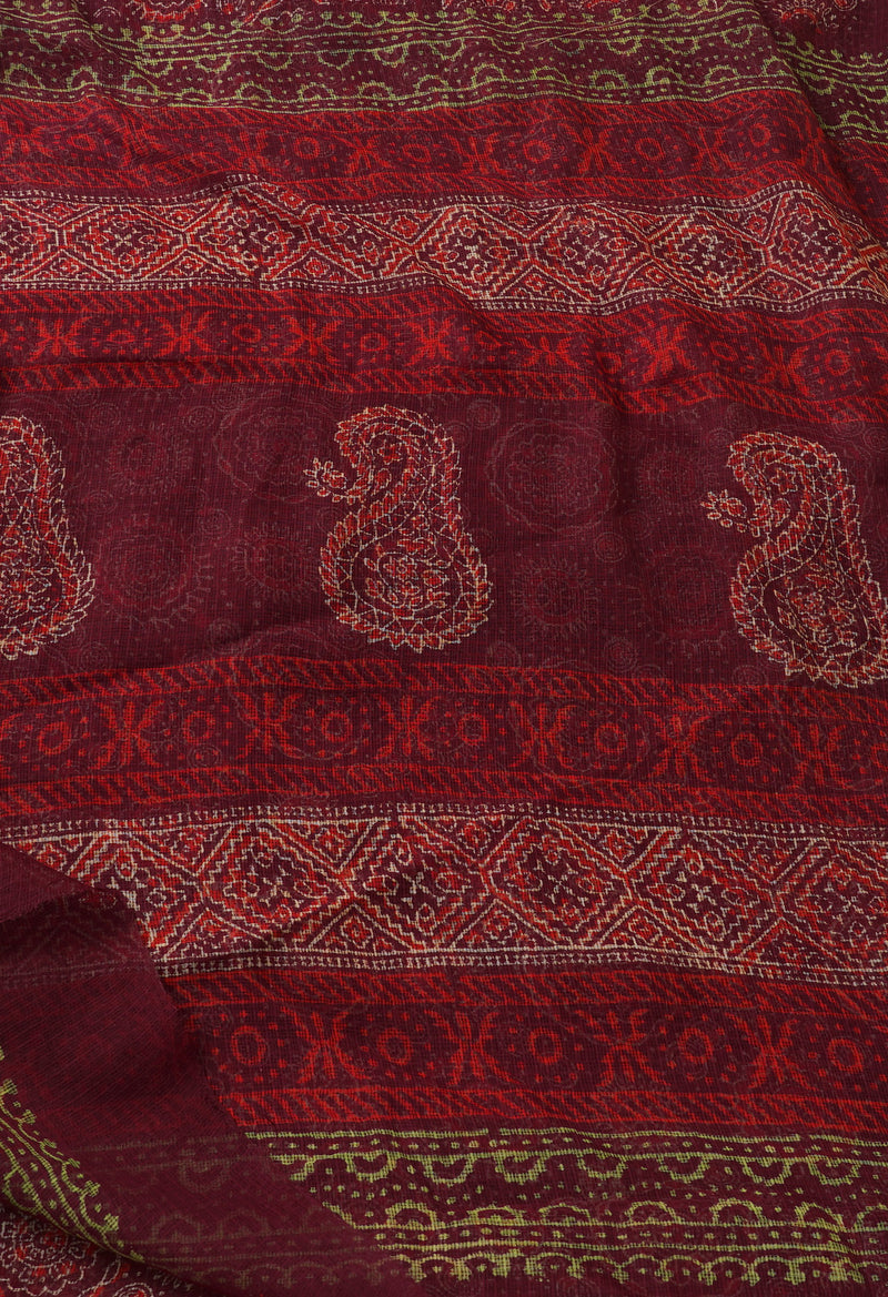 Burgundy Pure Preet Napthol Kota Cotton Saree-UNM53924