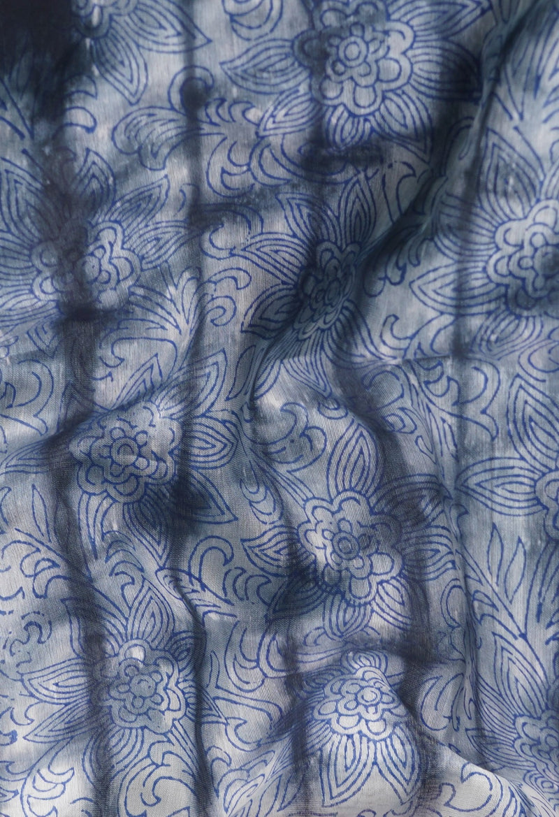 Online Shopping for Ivory  Shibori Chanderi Sico Saree with Hand Block Prints from Andhra Pradesh at Unnatisilks.comIndia
