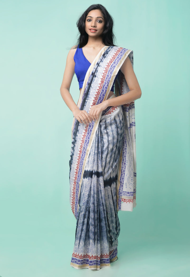 Ivory  Shibori Chanderi Sico Saree