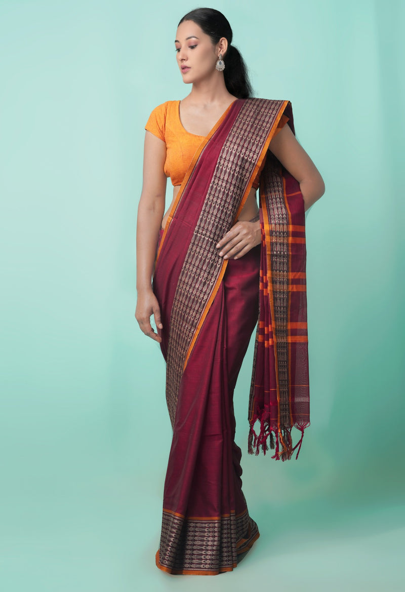 Maroon Pure Handloom Pavani Narayanpet Cotton Saree-UNM55476
