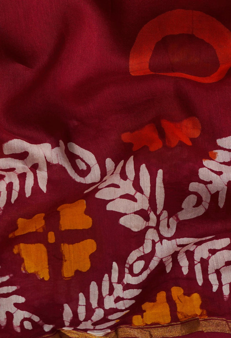 Red Pure Batik Chanderi Sico Saree-UNM55745