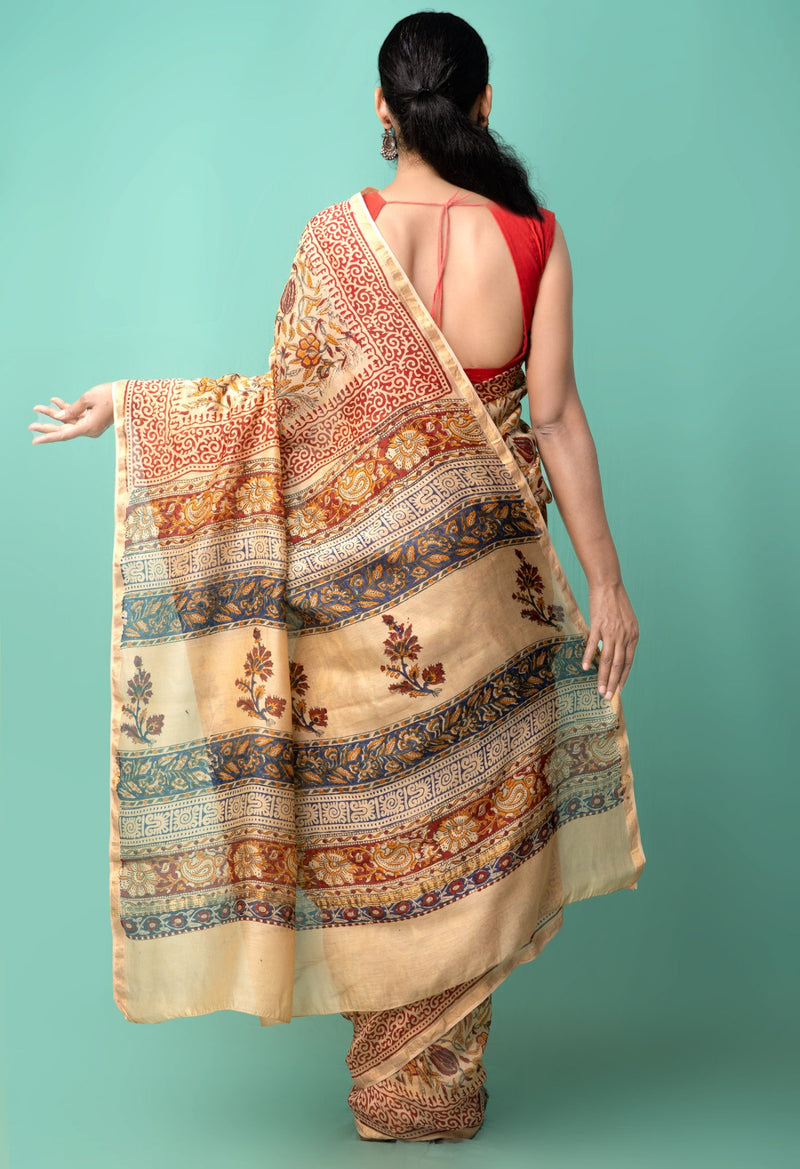Online Shopping for Brown Pure Preet Bagru Chanderi Sico Saree with Dabu from Rajasthan at Unnatisilks.comIndia
