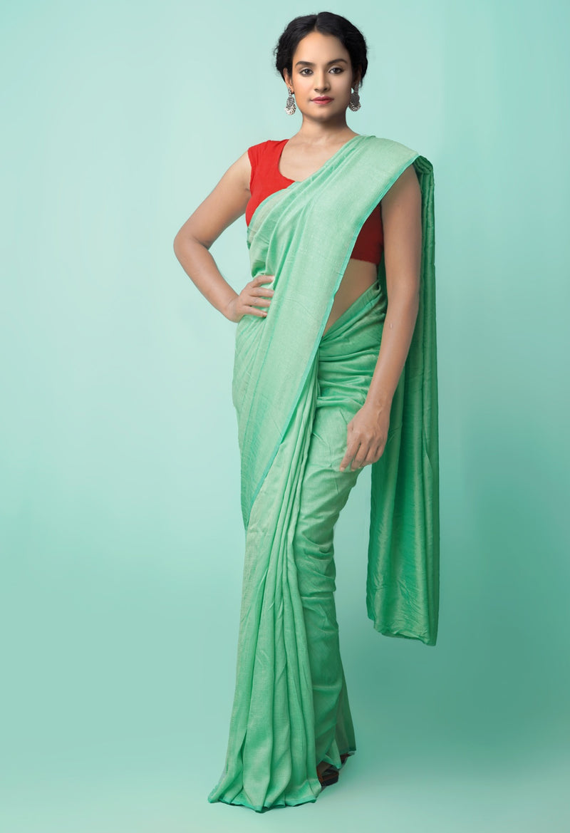 Green  Plain Art Dupion Silk Saree-UNM56596