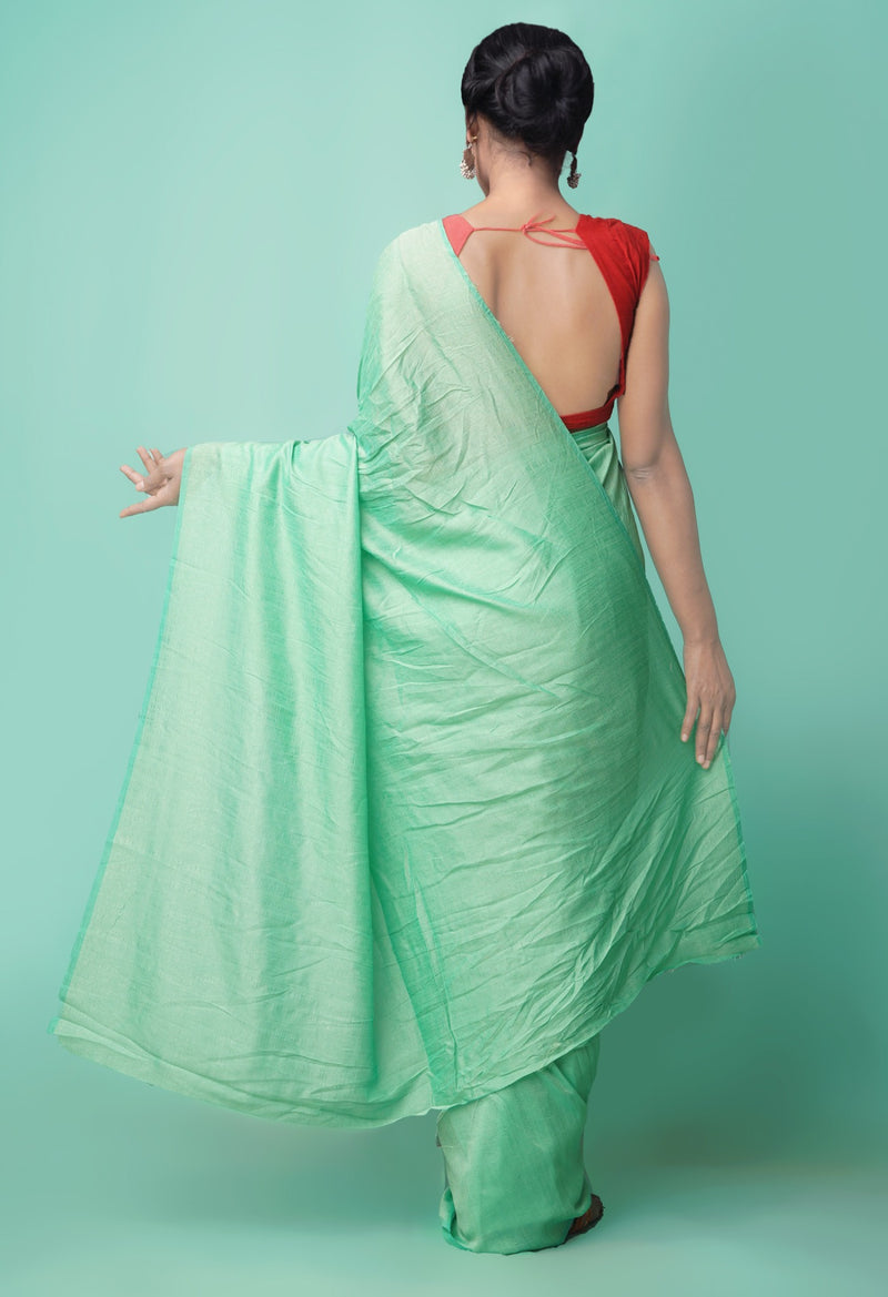 Online Shopping for Green  Plain Art Dupion Silk Saree with Weaving from Punjab at Unnatisilks.comIndia
