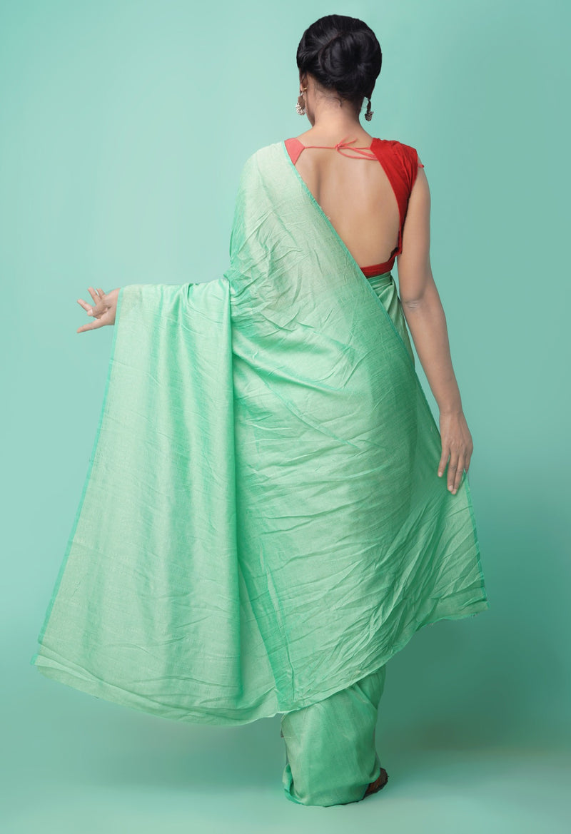 Online Shopping for Green  Plain Art Dupion Silk Saree with Weaving from Punjab at Unnatisilks.comIndia
