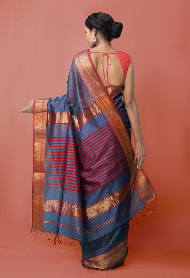 Online Shopping for Blue Pure Handloom Maheshwari Sico Saree with Weaving from Madhya Pradesh at Unnatisilks.comIndia
