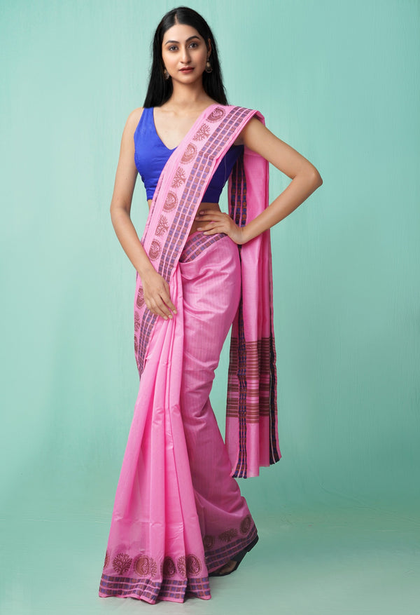 Online Shopping for Pink  Bangalore Sico Saree with Weaving from Madhya Pradesh at Unnatisilks.comIndia
