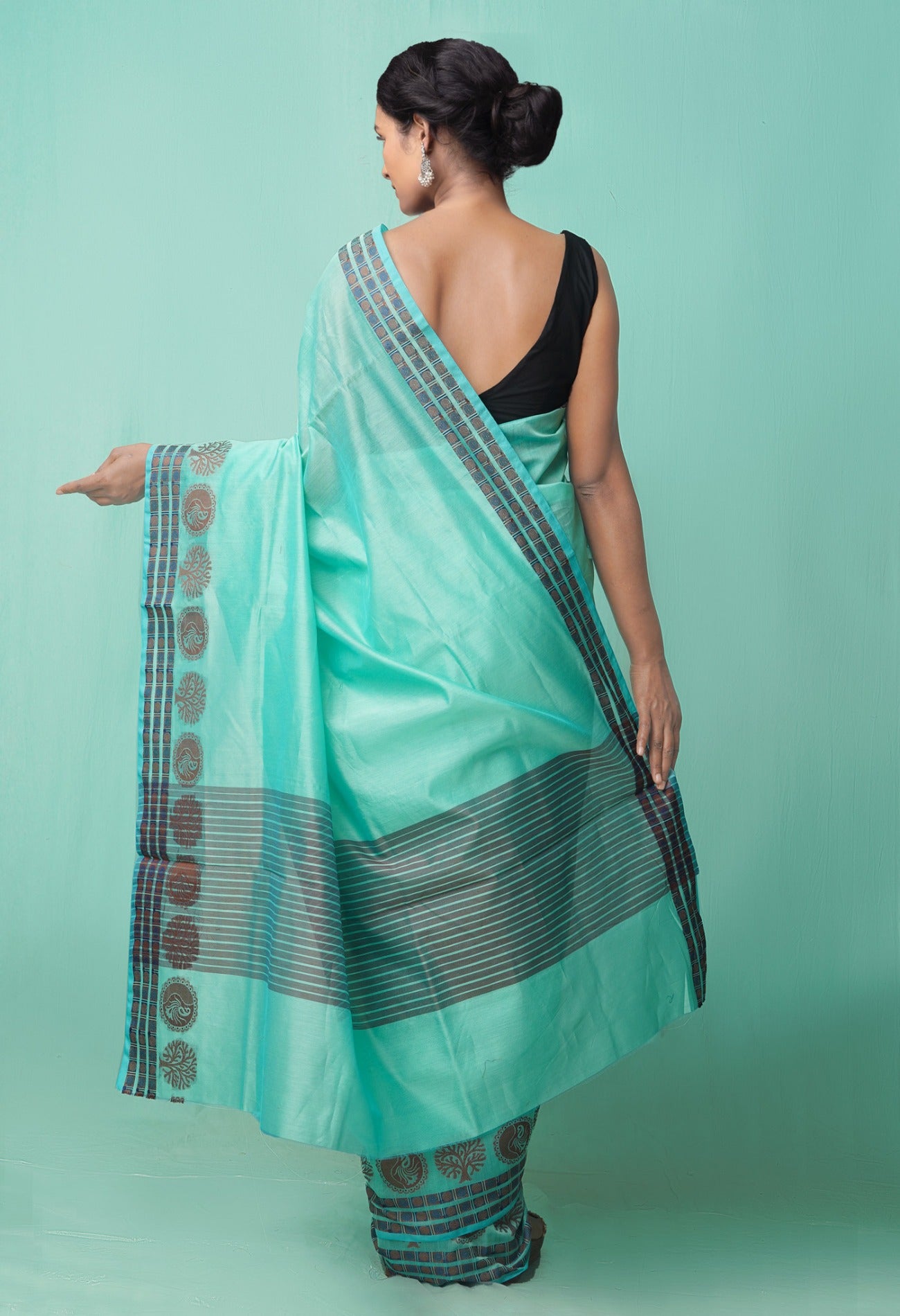 Online Shopping for Turquoise Blue  Bangalore Sico Saree with Weaving from Karnataka at Unnatisilks.comIndia
