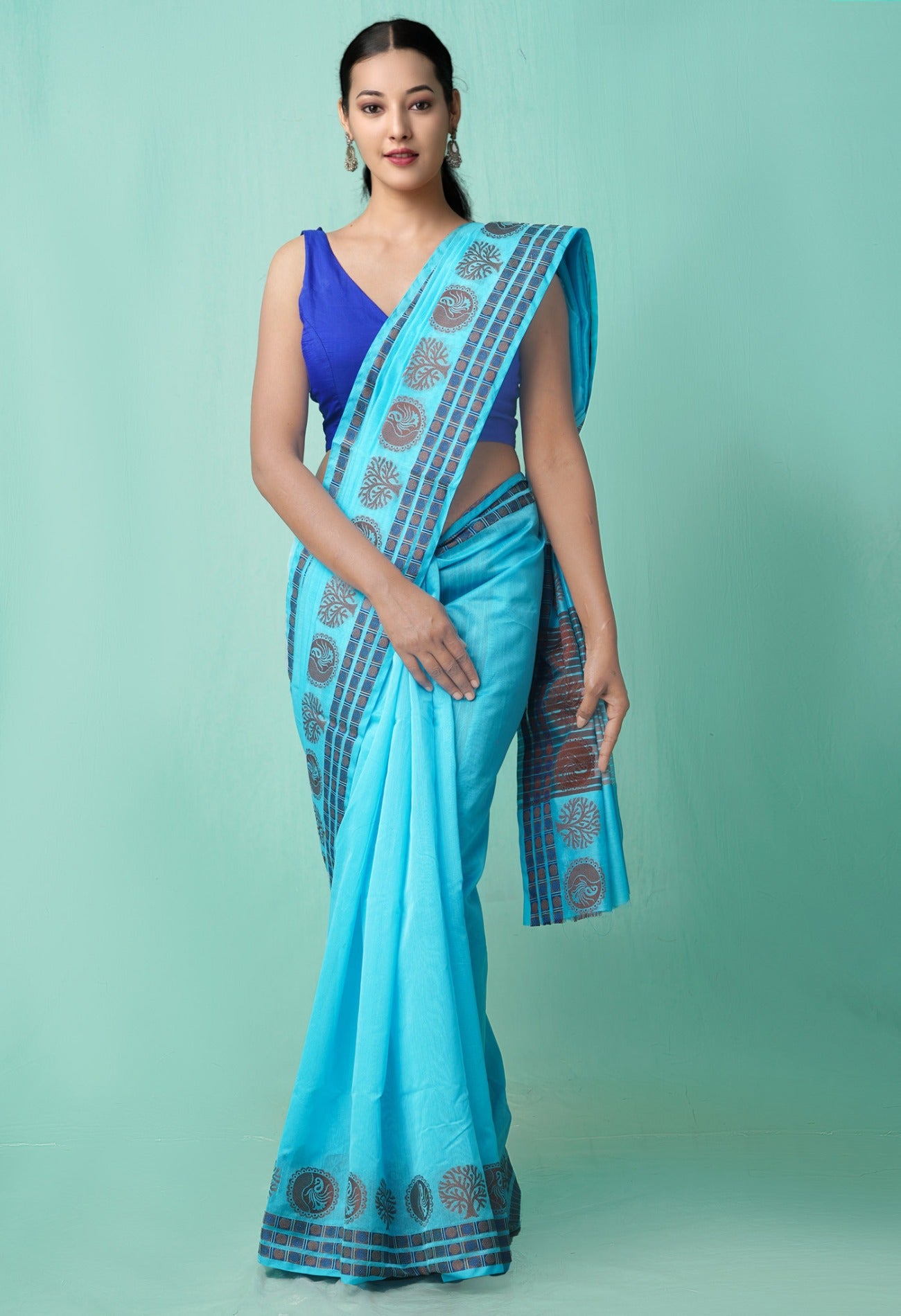 Online Shopping for Blue  Bangalore Sico Saree with Weaving from Karnataka at Unnatisilks.comIndia
