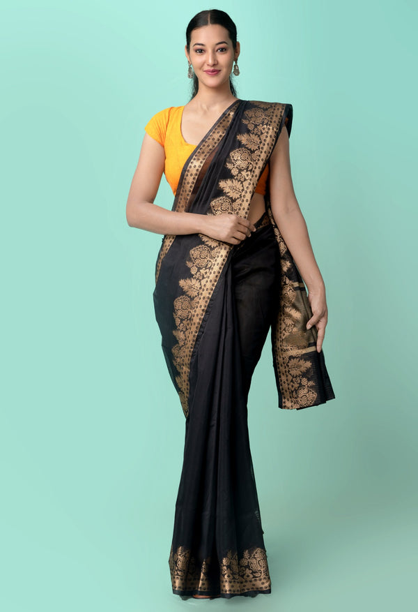 Online Shopping for Black  Bangalore Sico Saree with Weaving from Karnataka at Unnatisilks.comIndia
