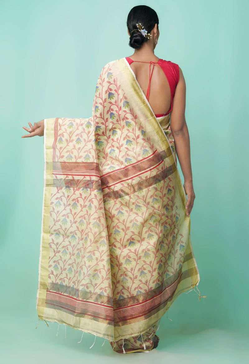 Online Shopping for Brown Pure Handloom Bengal Linen Saree with Weaving from Uttar Pradesh at Unnatisilks.comIndia
