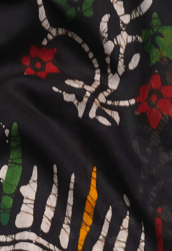 Black Pure Batik Chanderi Sico Saree-unm57150