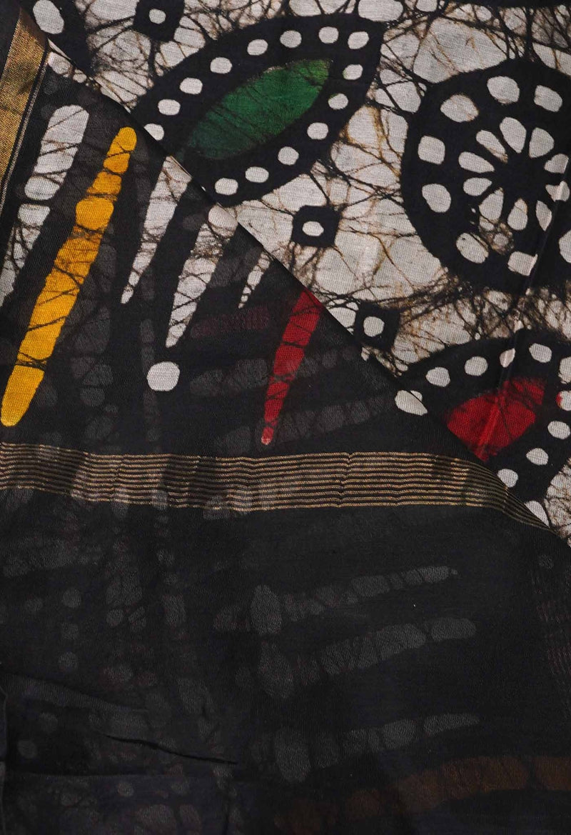 Online Shopping for Black Pure Batik Chanderi Sico Saree with Batik from Madhya Pradesh at Unnatisilks.comIndia
