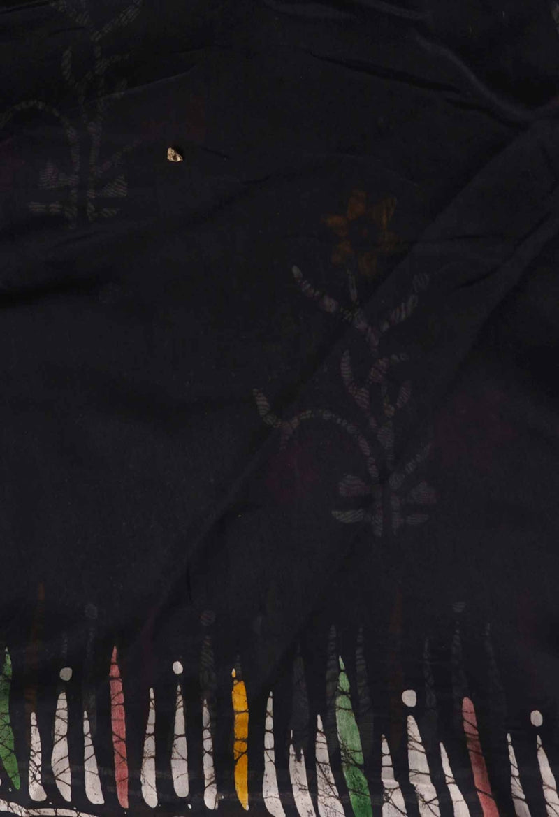 Online Shopping for Black Pure Batik Chanderi Sico Saree with Batik from Madhya Pradesh at Unnatisilks.comIndia

