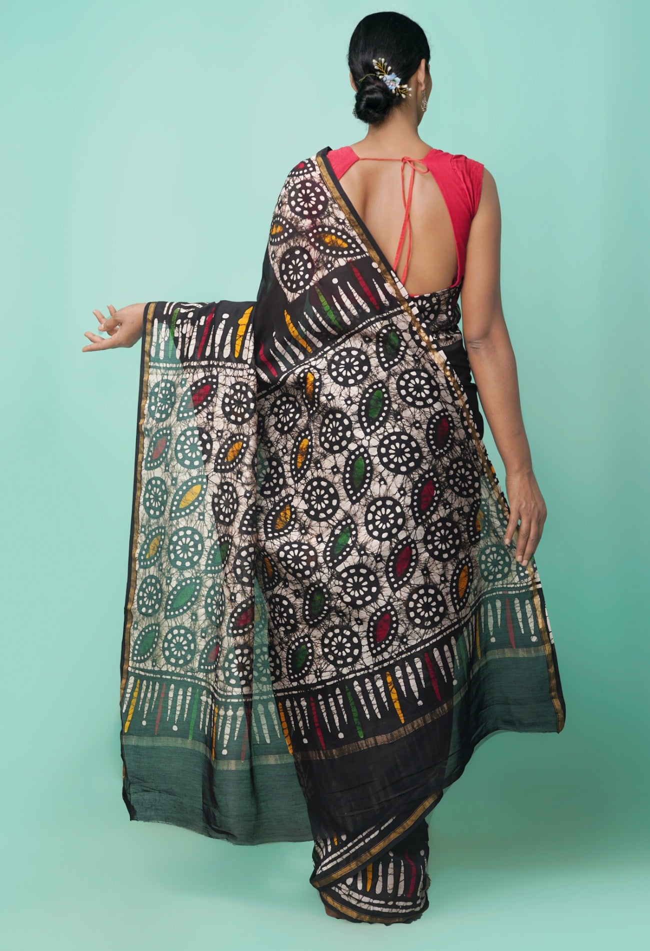 Online Shopping for Black Pure Batik Chanderi Sico Saree with Batik from Madhya Pradesh at Unnatisilks.comIndia
