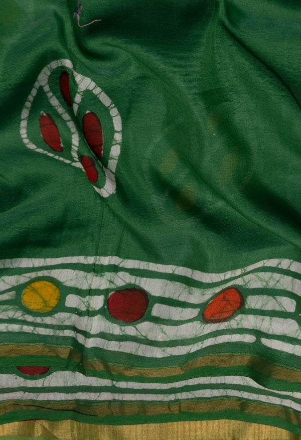 Green Pure Batik Chanderi Sico Saree-unm57157