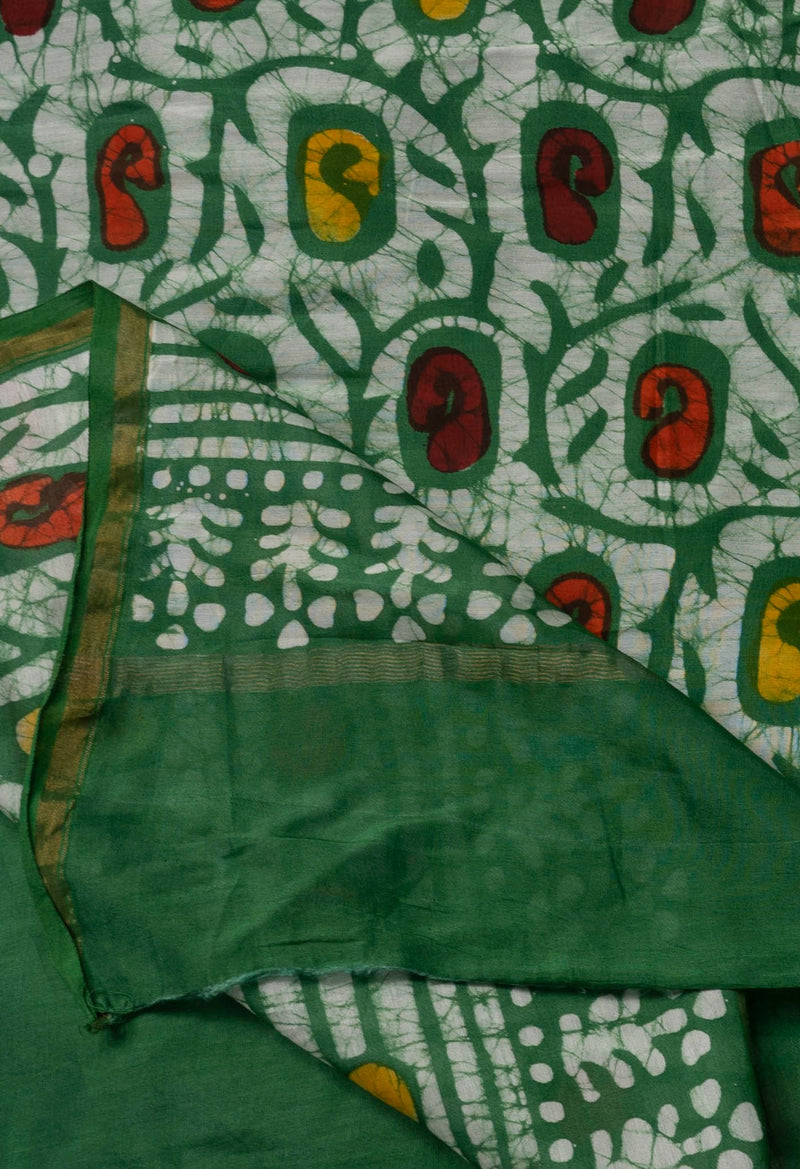 Online Shopping for Green Pure Batik Chanderi Sico Saree with Batik from Madhya Pradesh at Unnatisilks.comIndia
