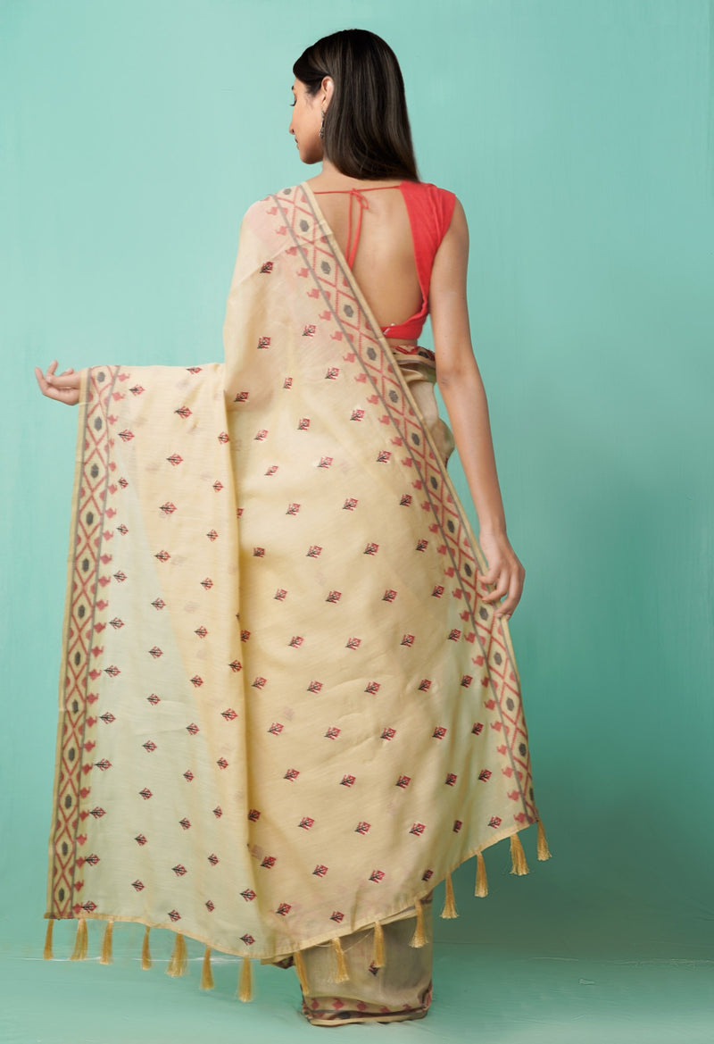 Online Shopping for Brown  Cross Stitched Embroidered Bhagalpuri Sico Saree with Weaving from Karnataka at Unnatisilks.comIndia
