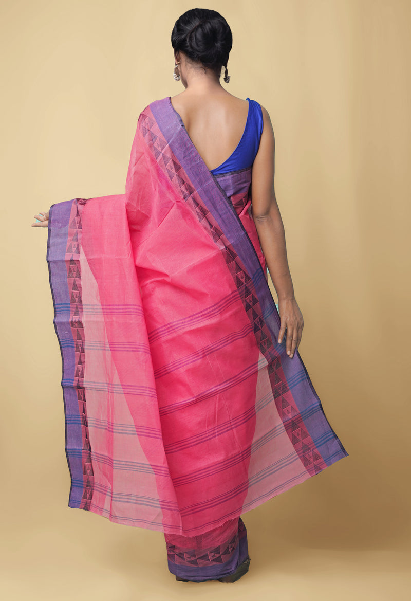 Pink Pure Handloom Bengal Tant Cotton Saree-UNM57953