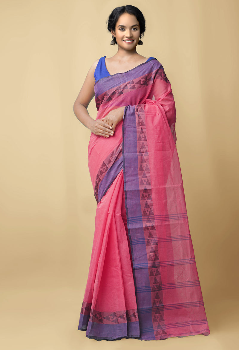 Pink Pure Handloom Bengal Tant Cotton Saree-UNM57953