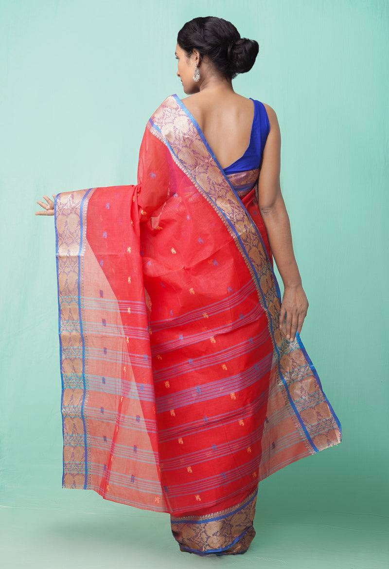 Online Shopping for Red Pure Handloom Bengal Tant Cotton Saree with Weaving from West Bengal at Unnatisilks.comIndia
