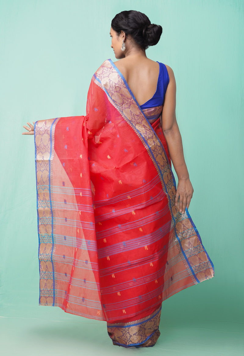 Online Shopping for Red Pure Handloom Bengal Tant Cotton Saree with Weaving from West Bengal at Unnatisilks.comIndia
