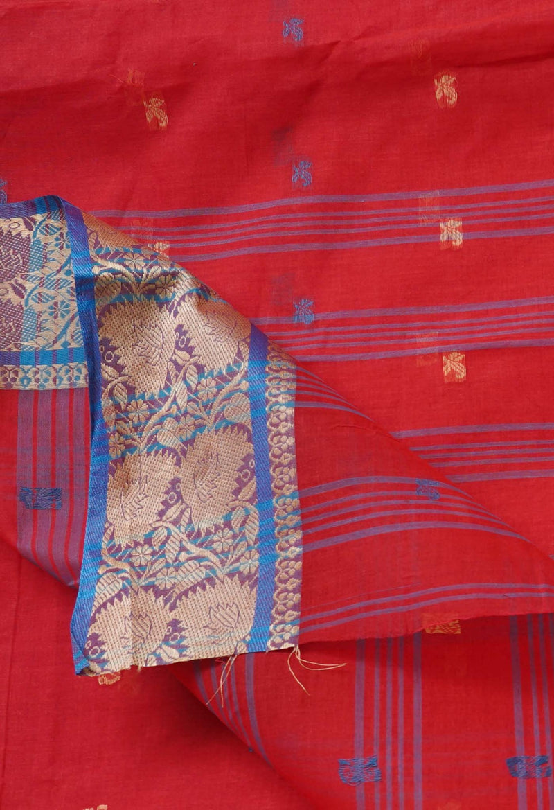 Online Shopping for Red Pure Handloom Bengal Tant Cotton Saree with Weaving from West Bengal at Unnatisilks.comIndia
