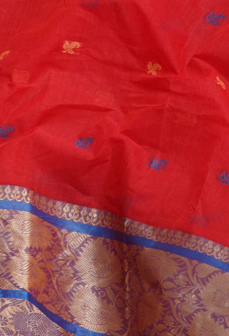 Red Pure Handloom Bengal Tant Cotton Saree-UNM58022