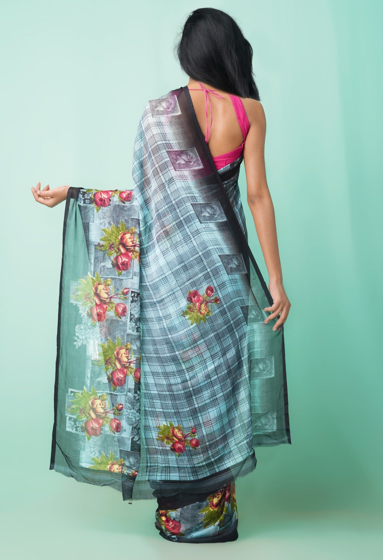 Online Shopping for Blue-Grey  Printed Georgette Saree with Fancy/Ethnic Prints from Punjab at Unnatisilks.comIndia
