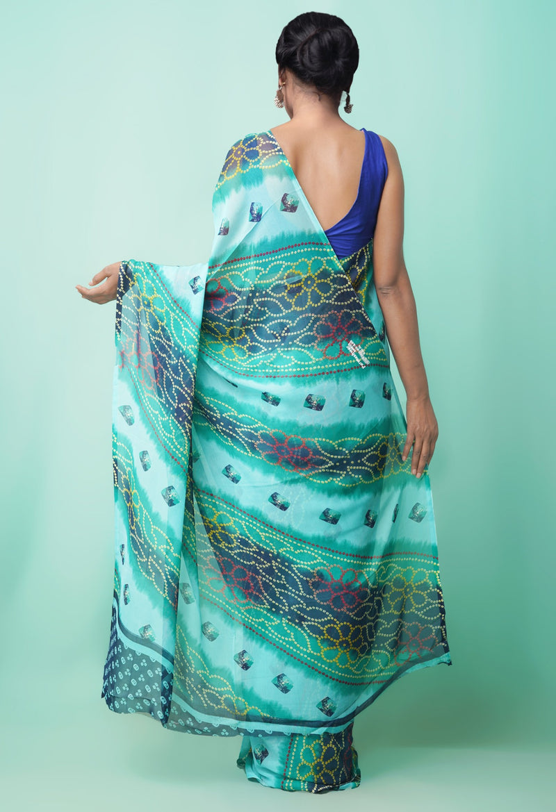 Online Shopping for Multi  Printed Georgette Saree with Fancy/Ethnic Prints from Punjab at Unnatisilks.comIndia

