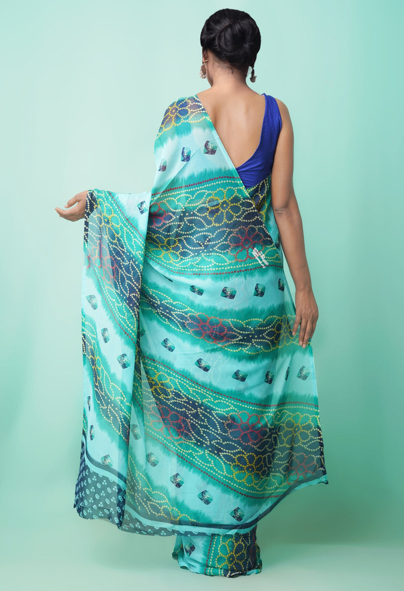 Online Shopping for Multi  Printed Georgette Saree with Fancy/Ethnic Prints from Punjab at Unnatisilks.comIndia
