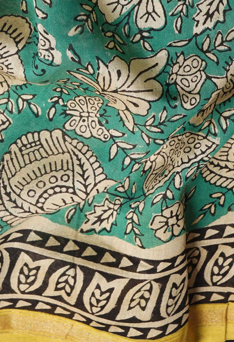 Green Pure Preet Bagru Chanderi Sico Saree-UNM58882