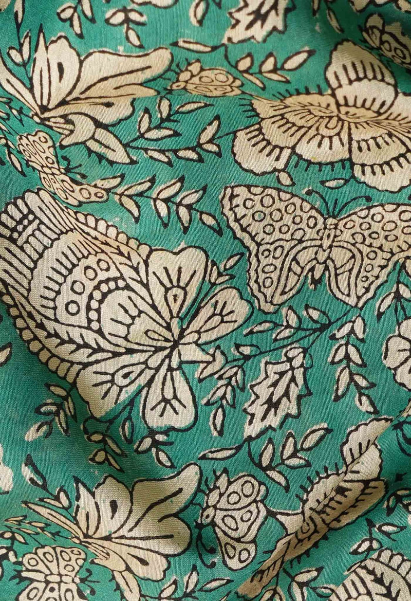 Online Shopping for Green Pure Preet Bagru Chanderi Sico Saree with Bagru from Madhya Pradesh at Unnatisilks.comIndia
