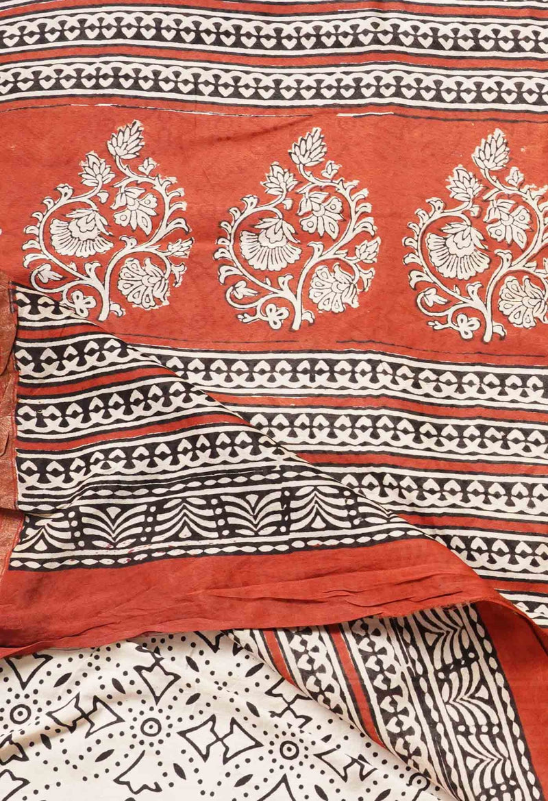 Online Shopping for Red Pure Preet Bagru Chanderi Sico Saree with Bagru from Madhya Pradesh at Unnatisilks.comIndia
