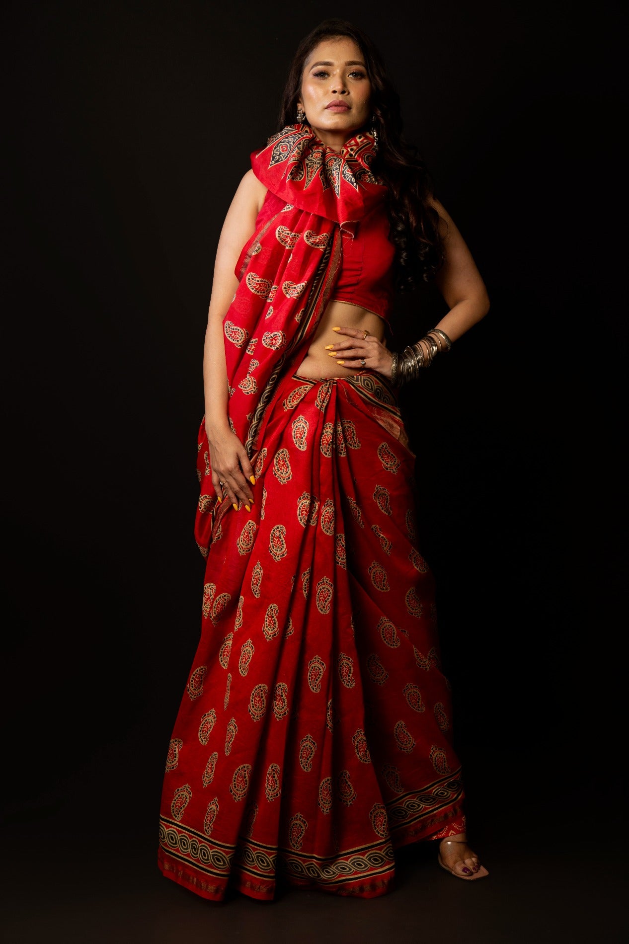 Online Shopping for Red Pure Ajrakh Chanderi Sico Saree with Ajrakh from Madhya Pradesh at Unnatisilks.comIndia
